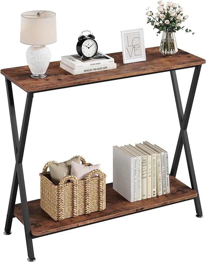 Console Table, Sofa Tables Narrow Entryway Table with Storage Shelf and Metal Frame,