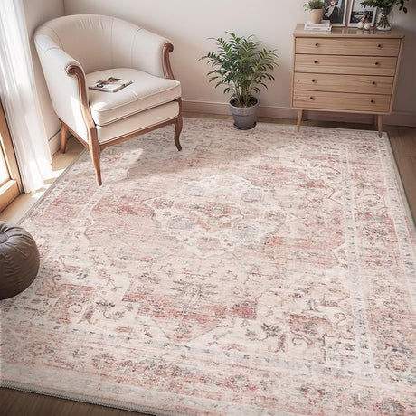 Area Rug 5X7 Rugs for Living Room-Vintage Soft Beige Rugs for Bedroom-Non Slip Carpet