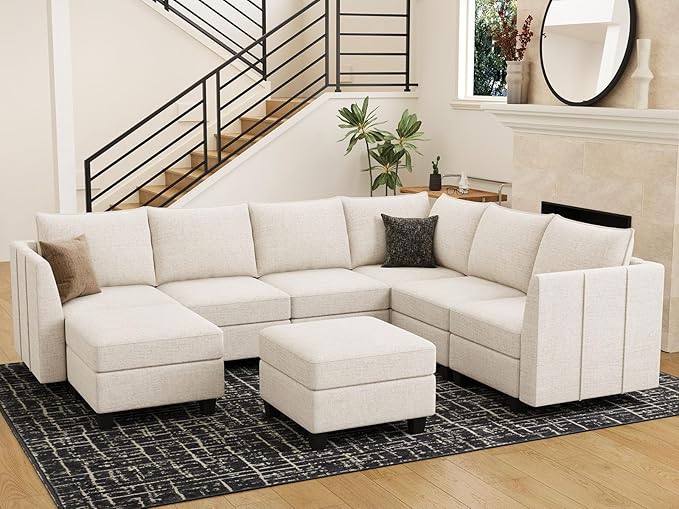 Large Modular Sectional Sofa Sleeper Sectional Couch with Storage Chenille Sectional Sofa Bed for Living Room, 9 Seats, Dark Grey