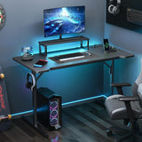 Small Gaming Desk with LED Lights & Power Outlets, 39 Inch Computer Desk with Monitor