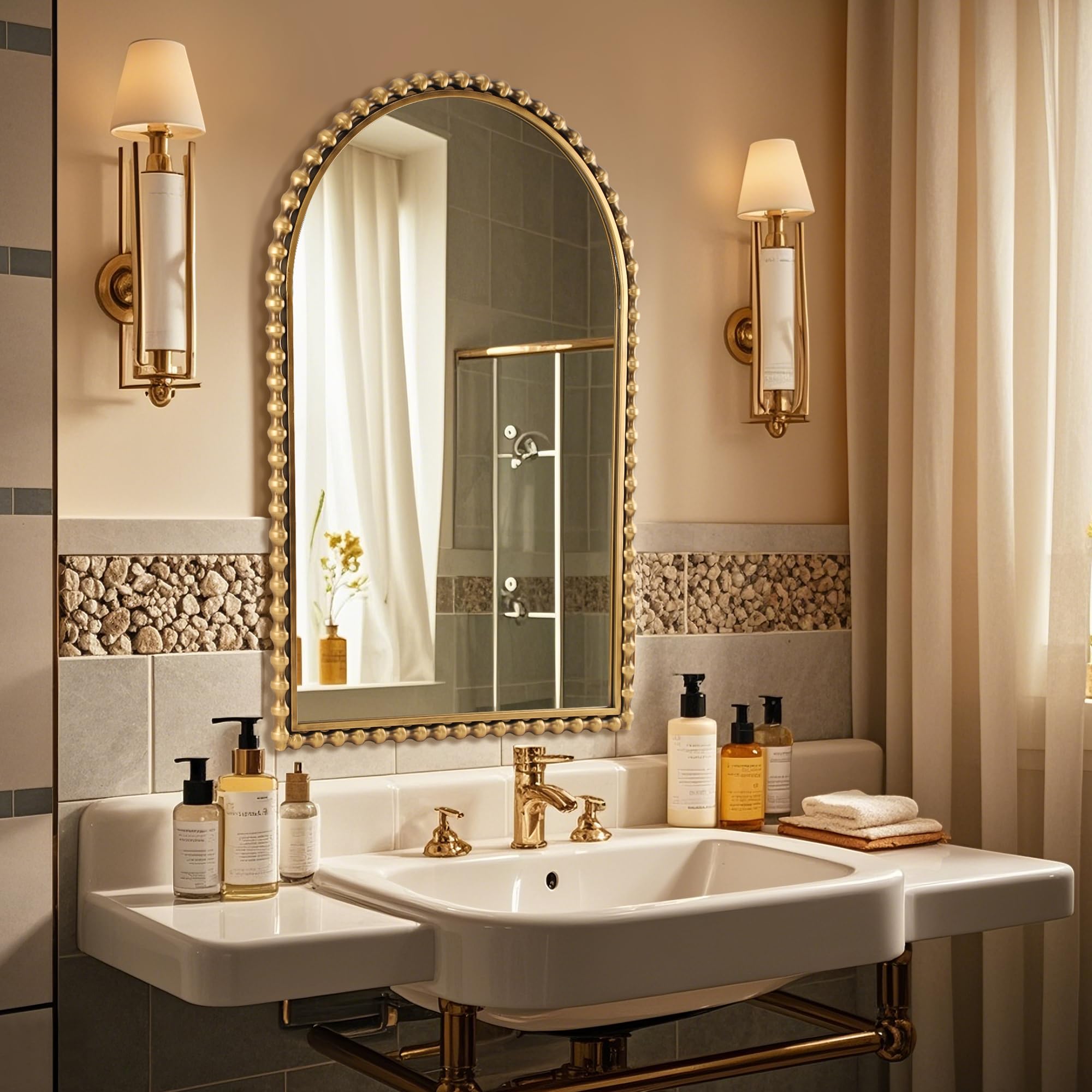 Vintage Gold Arched Bathroom Mirror 24x36 - Decorative Wall Mirror