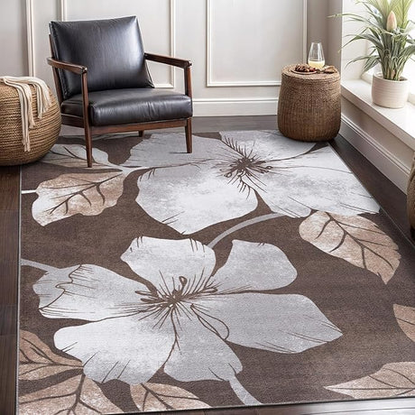 Solana Modern Floral 7'10" x 10'3" Area Rugs Non-Skid (Non-Slip) Rubber Backing Blue