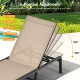 ONBRILL Aluminum Chaise Lounge Chair Outdoor, Foldable & Assembly Free Outdoor Lounge Chair with 5 Position Adjustable Backrest, Patio Pool Lounge Chairs for Outside Poolside Beach Lawn, 1PC, Khaki