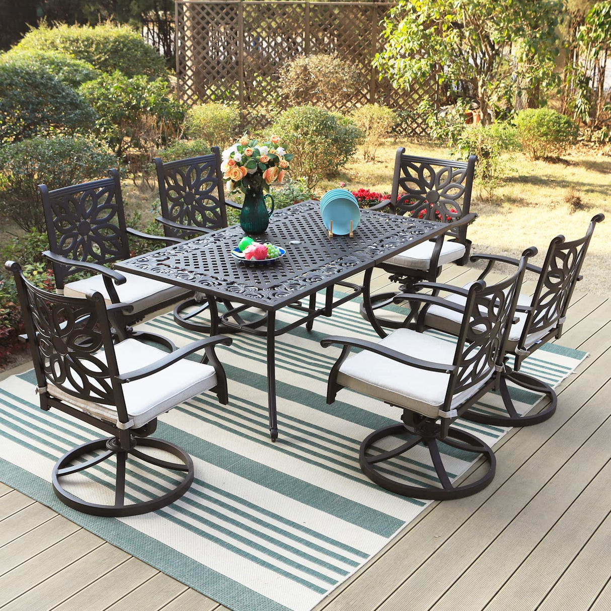 6-Person Rectangular Cast Aluminium Outdoor Dining Table