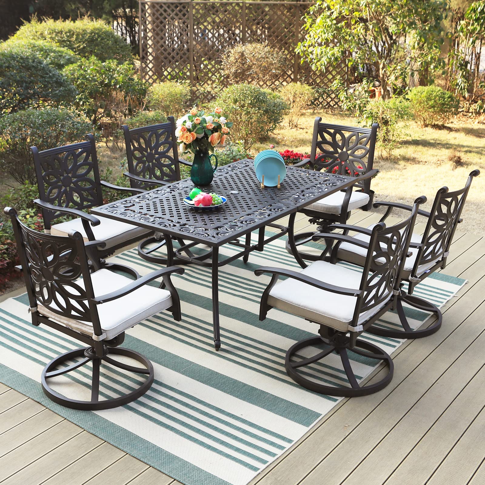 6-Person Rectangular Cast Aluminium Outdoor Dining Table