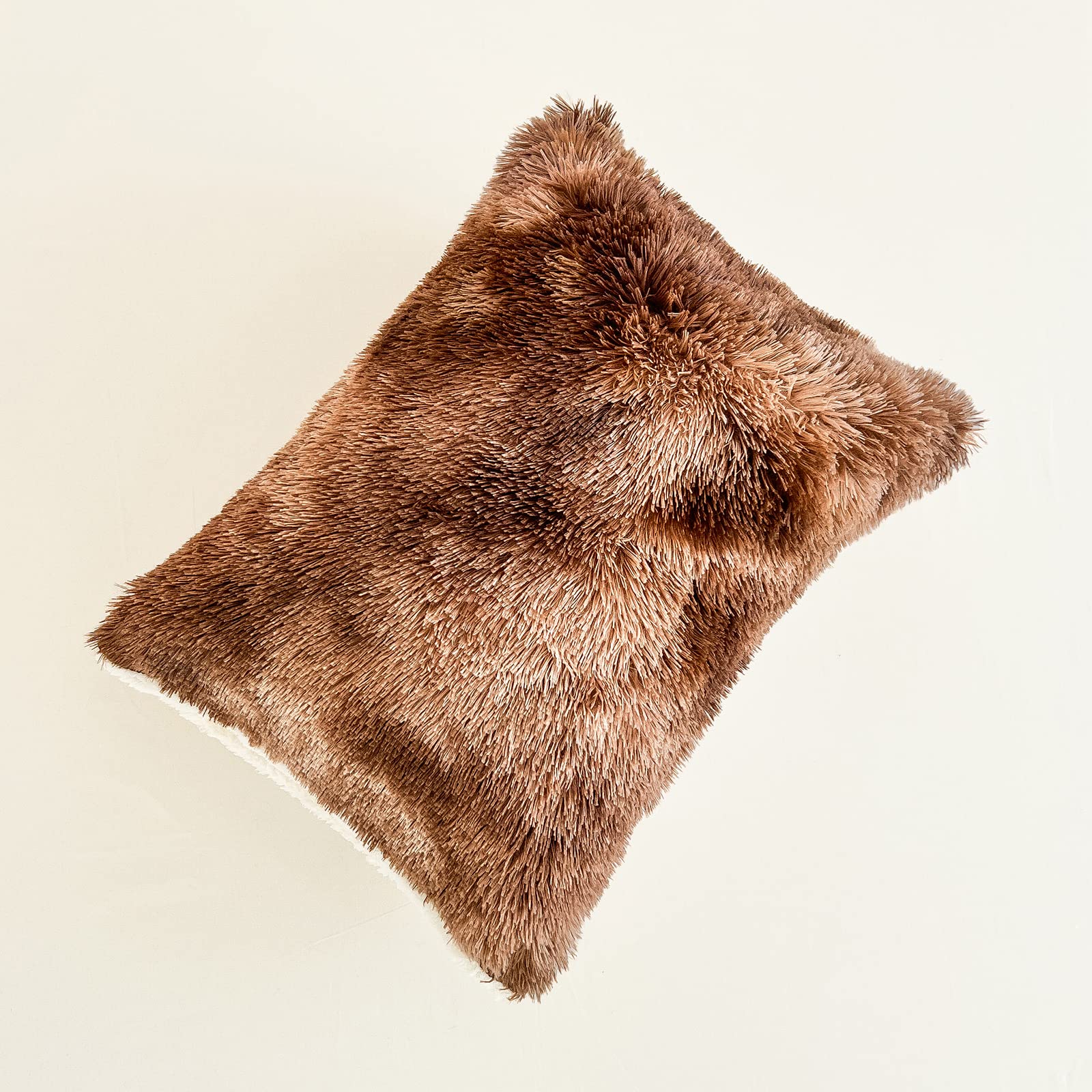 Fur Shaggy Fluffy Comforter Set Twin Size Mixed Coffee Brwon and White Long Hair, 3