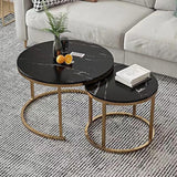 Round Coffee Table Set of 2 with Wood Top for Living Room, Modern Nesting Center