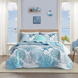 3 Piece Coastal Quilt Sets King Size - Reversible Microfiber Quilts with 2 Shams Soft