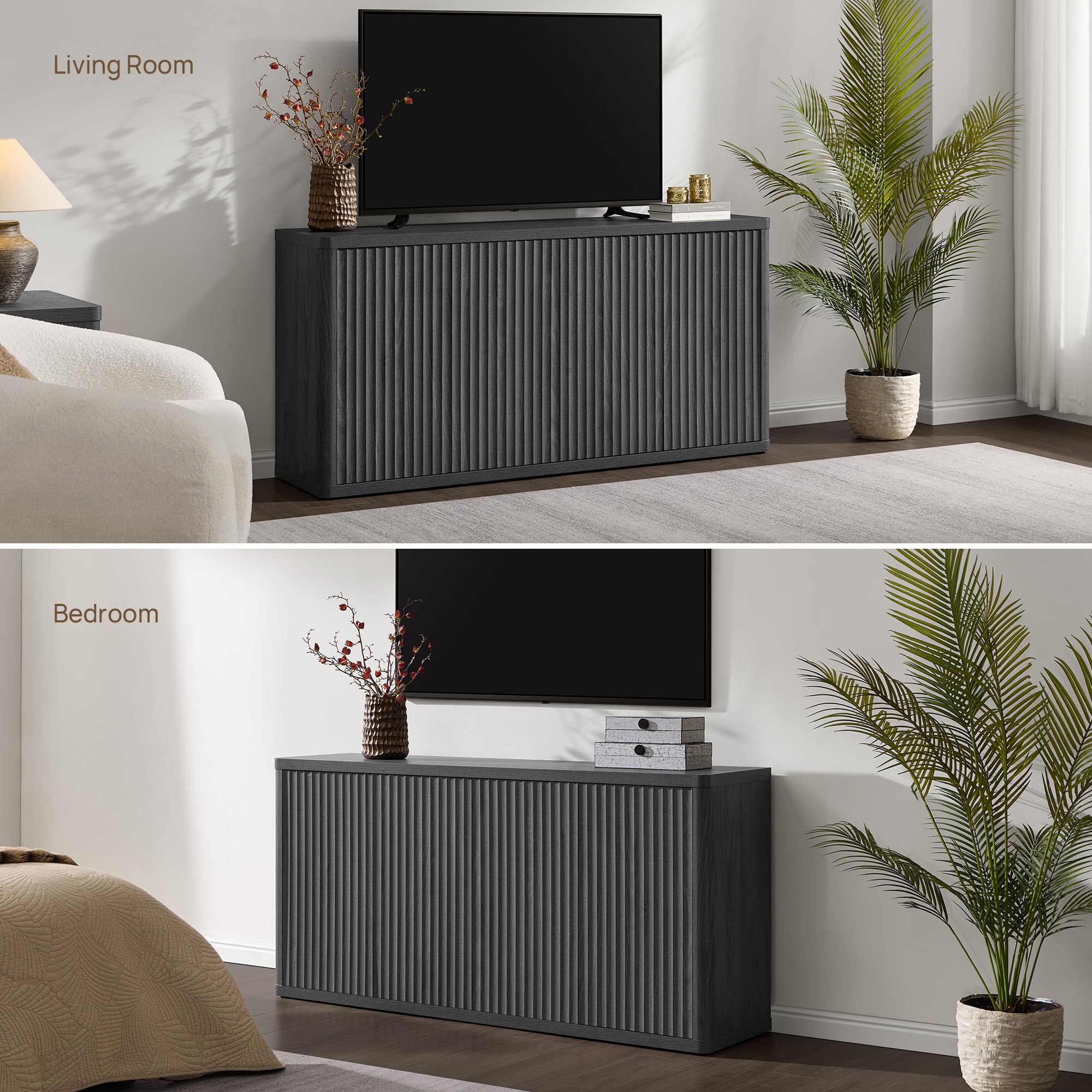 65-Inch TV Stand with Storage - Modern Fluted Entertainment Center