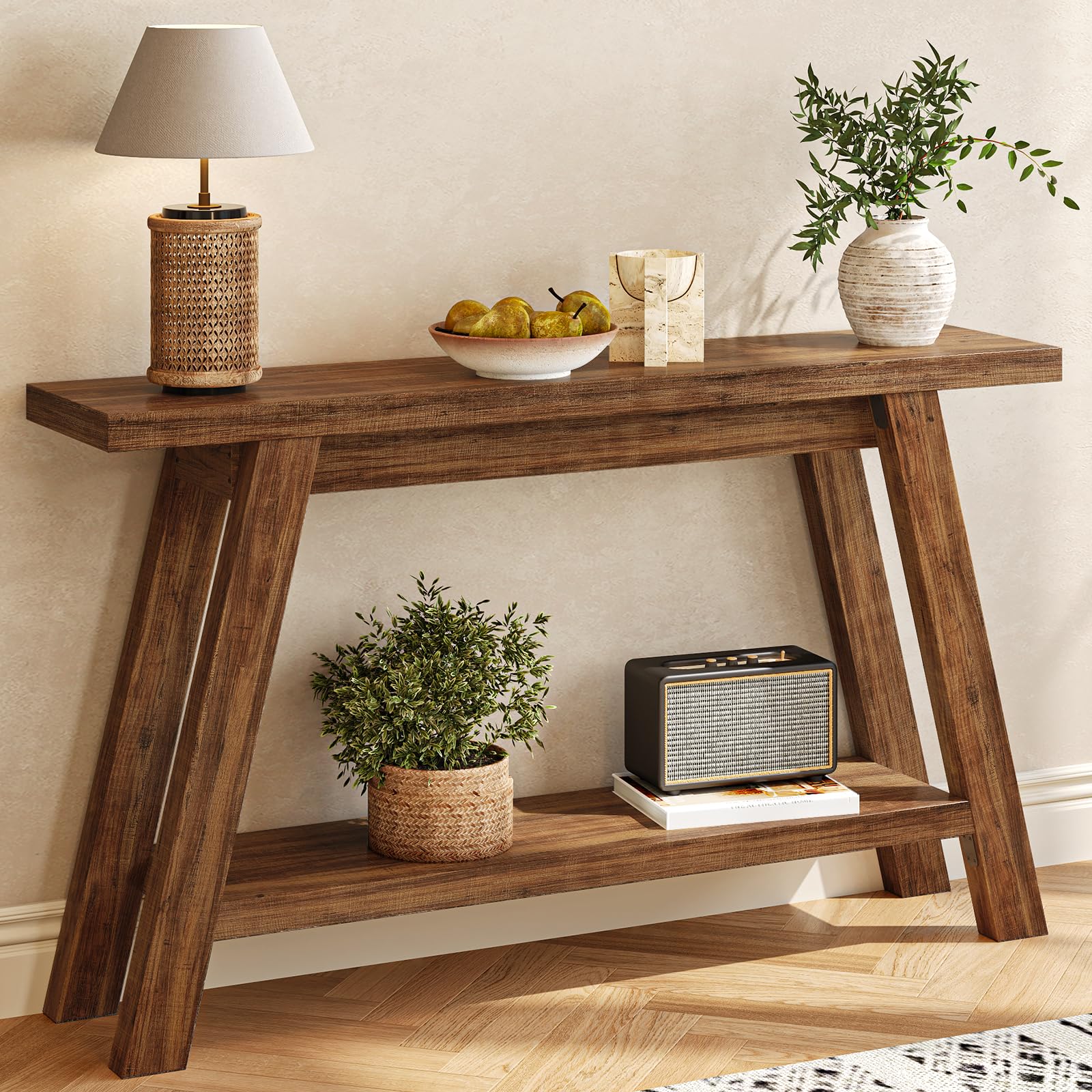 55-Inch Console Table with Storage - 2-Tier Narrow Wood Entryway Table