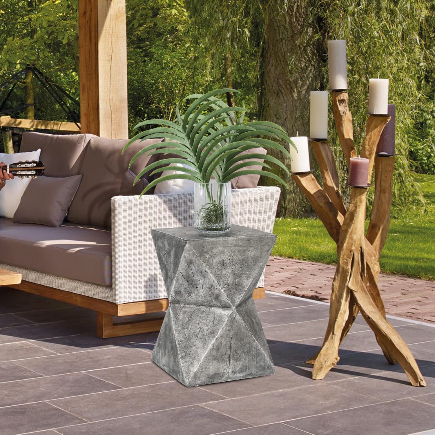 Concrete Accent Patio Side End Decorative Garden Stool Nightstands Plant