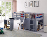 Naomi Twin Size Loft Bed with Storage, Desk, Cabinet Ladder, Low Study Pine Wood for