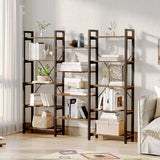 Triple Wide 5 Tier Bookshelf, Rustic Industrial Style Bookcases with 14 Open Display Shelves, Modern Tall Bookcase Furniture for Bedroom, Living Room and Home Office, Rustic Brown