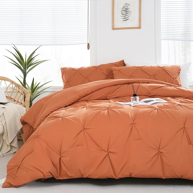 Queen Comforter Set Pink - 3 Pieces Cute Pinch Pleat Bed Set