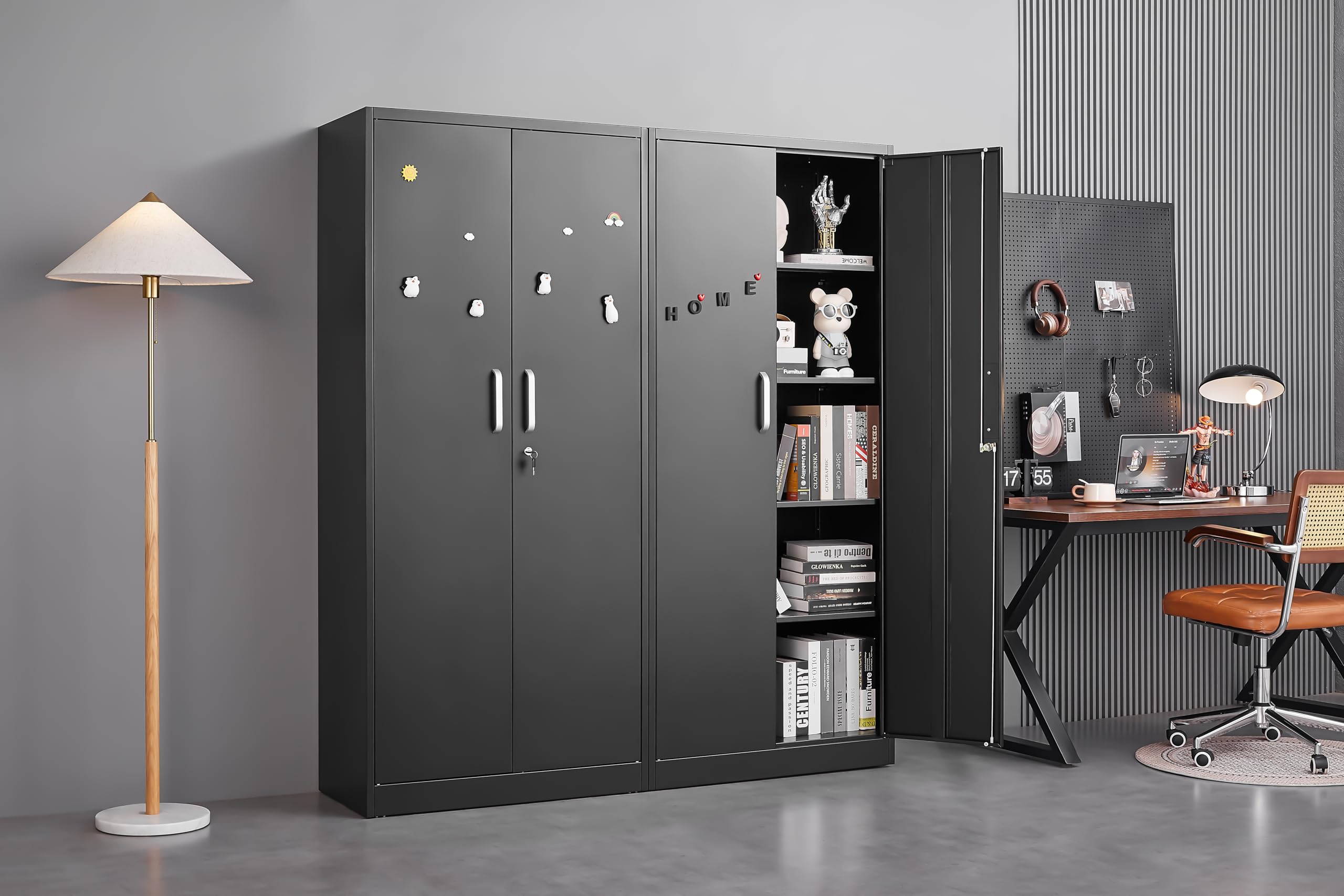 Steel Storage Cabinet with Adjustable Shelves, Garage Shelving Cabinet