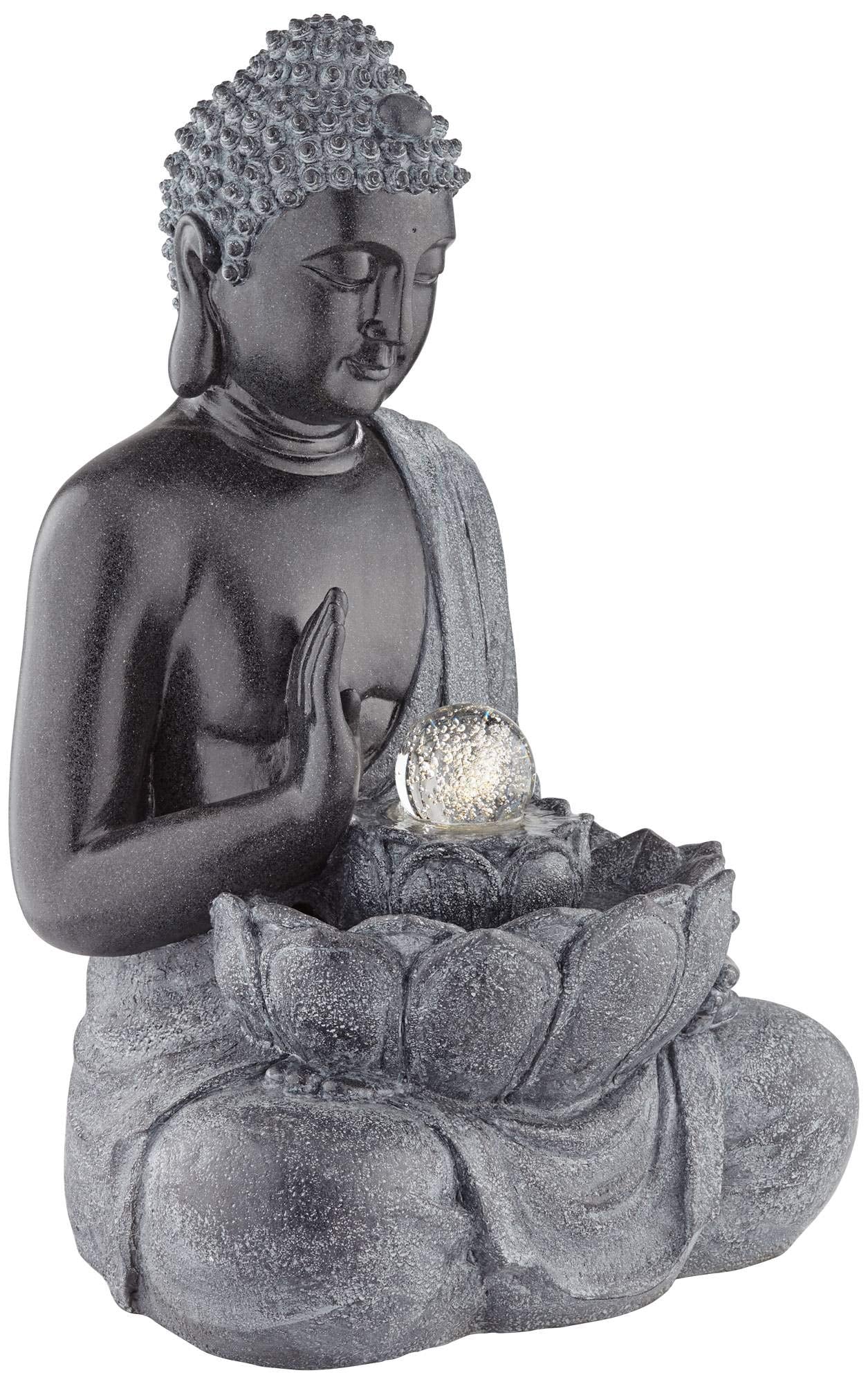 Sitting Buddha Outdoor Water Fountain with Light LED 28" High Faux Stone Meditation