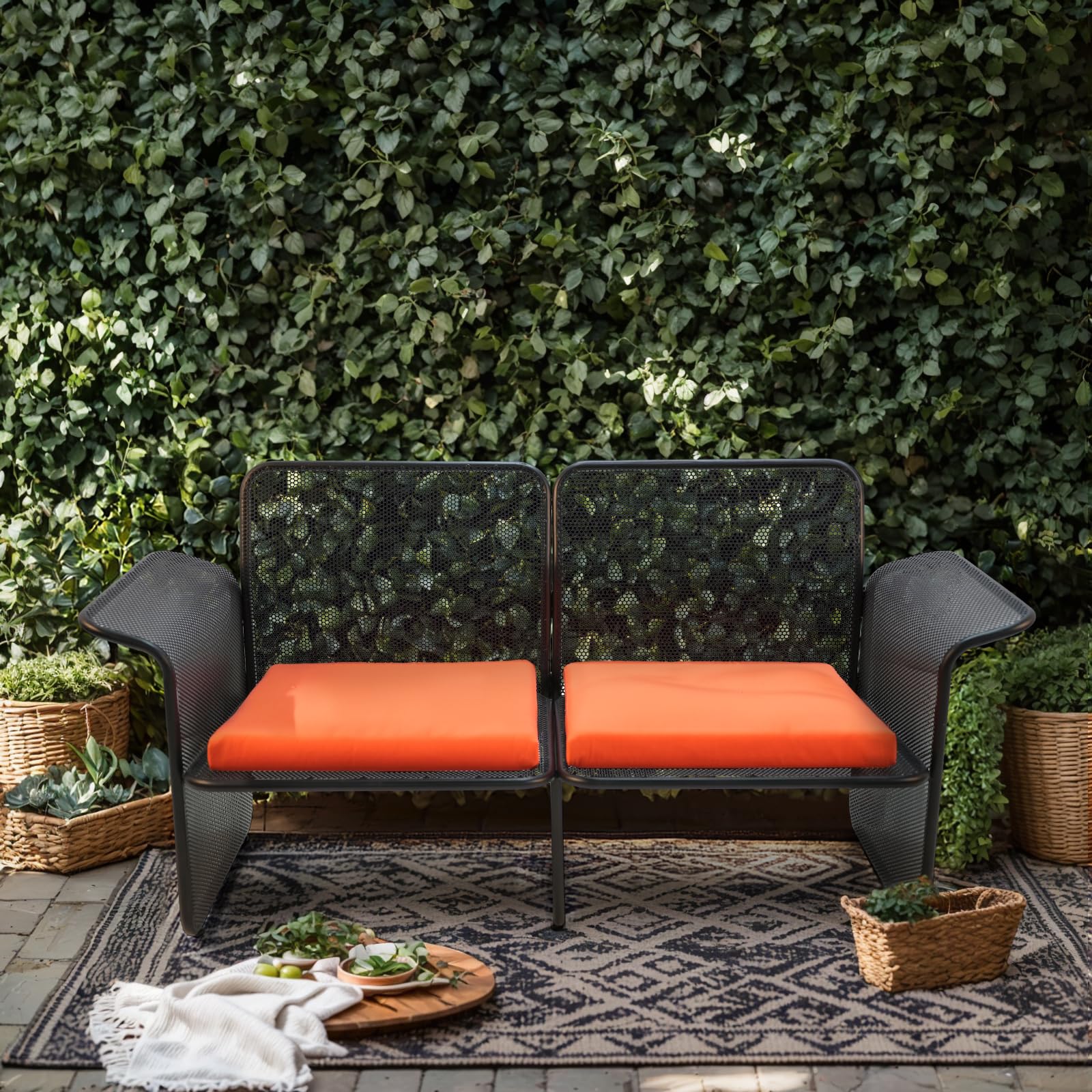 Outdoor Loveseat, All-Weather Metal Patio Furniture Sofa