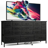 63.3 Inch Large Black Dresser for Bedroom, 16 Drawer Dresser, Long TV Stand for 55, 65,