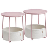 Nightstands, Set of 2 Bedside Tables with Fabric Basket, Small Round Side Tables, End