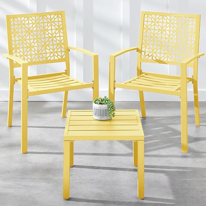 3-Piece Outdoor Bistro Set, Stackable Modern Steel Furniture for Porch, Garden w/ 2 Chairs
