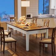 62-Inch Rectangular Dining Table with Solid Wood Legs - Rustic Brown & Cream White