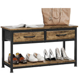 Shoe Rack Bench with 2 Fabric Drawer, 2-Tier Entryway Bench with All-Wood Boardn