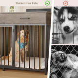 Double Dog Crate Furniture 71" Wide with 3 Drawers - Heavy Duty Wooden Kennel for 2 Large Dogs