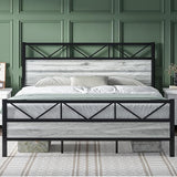 Full Size Bed Frame with 51" Tall Headboard, Industrial Platform Bed with Strong Metal