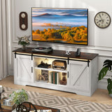 LED TV Stand for 65” TVs, Sliding Barn Door Entertainment Center with Lights