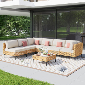 Outdoor Furniture 7 Piece Patio Sectional Free Combination Outdoor Couch