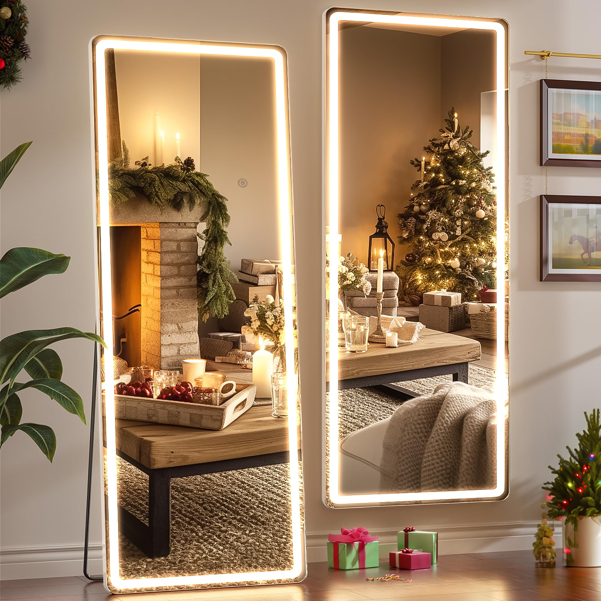Full Length Mirror with Lights, 60" x 16" LED Mirror Full Length, Free Standing Lighted Floor