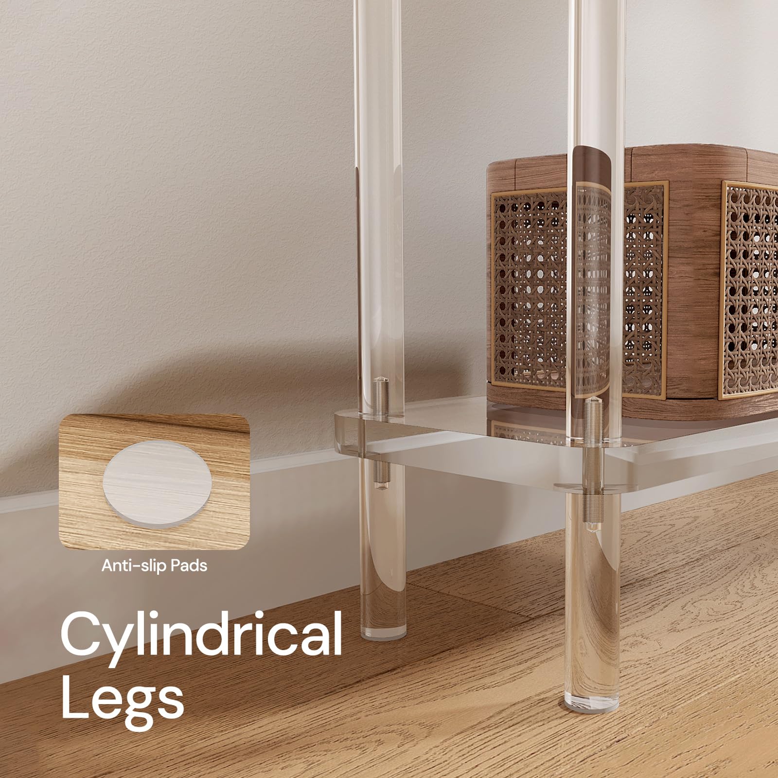 Acrylic Narrow Console Table - 2-Tier Clear Entry Table with Cylindrical Legs