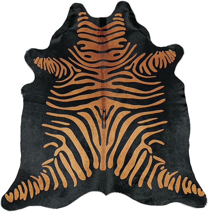 100% Genuine Zebra Print Black on Off White Cowhide Rug - Modern Style Animal