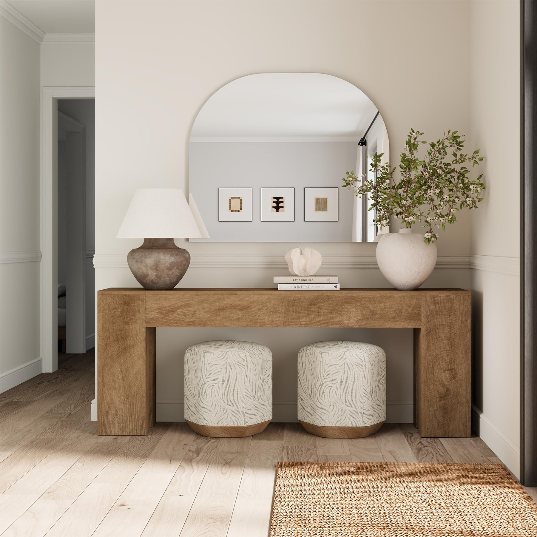 79-Inch Extra Long Console Table - Natural Oak Wood Entryway & Sofa Table