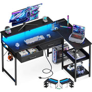 40 Inch L Shaped Gaming Desk with 2 Drawers & Storage Shelves, Computer Desk