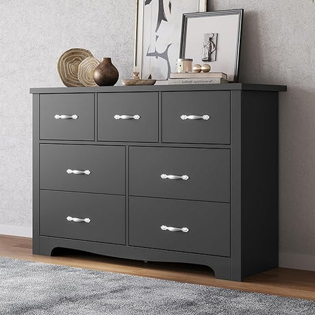 Modern 7 Drawers Dresser for Bedroom, Wood Dresser Tall Chest of Drawers