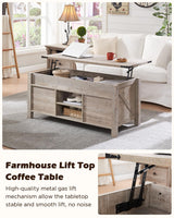 48" Farmhouse Lift Top Coffee Table with Sliding Barn Door,Rustic Center Table