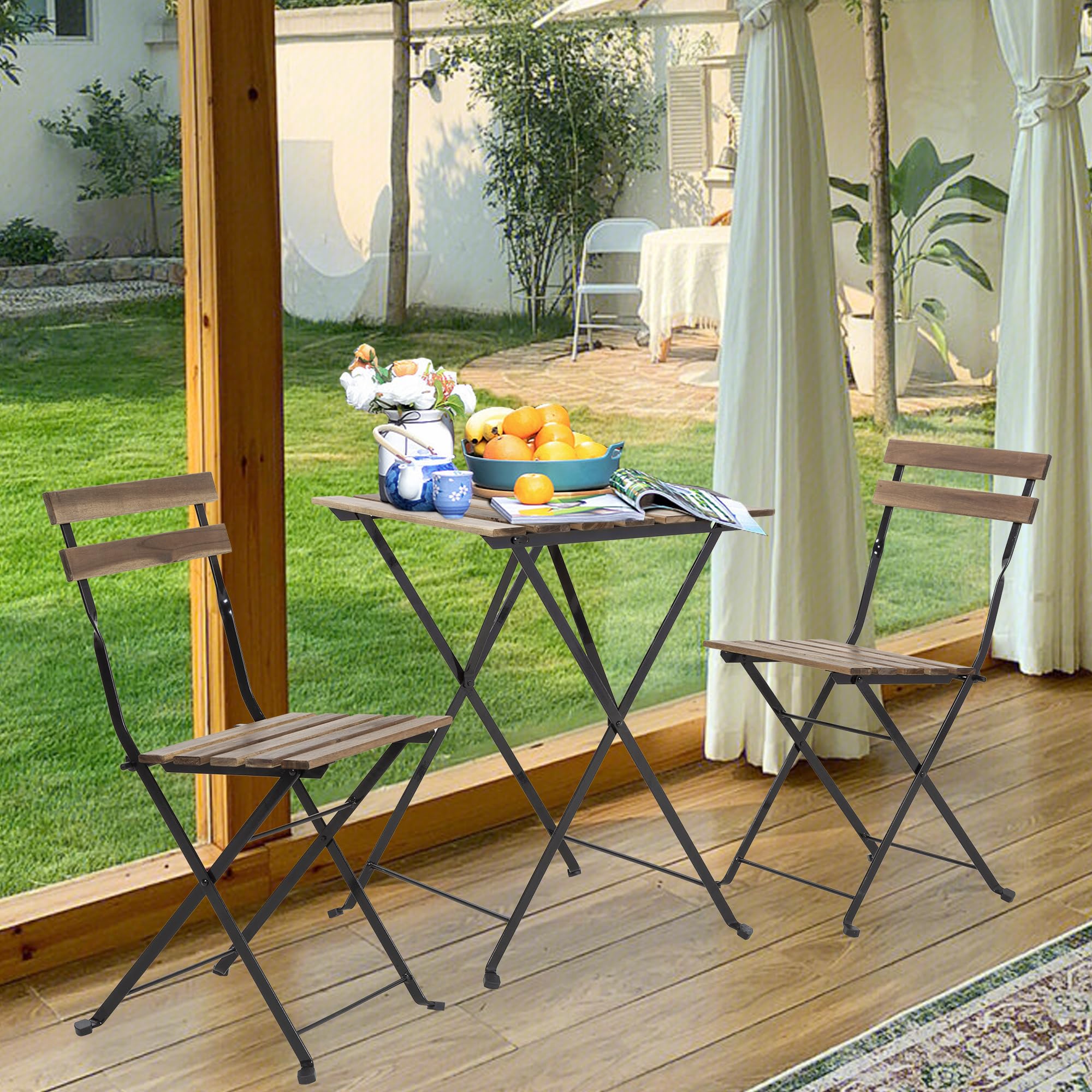 3 Pieces Bistro Set Outdoor Furniture Sets 2 Folding Chairs and Table Steel