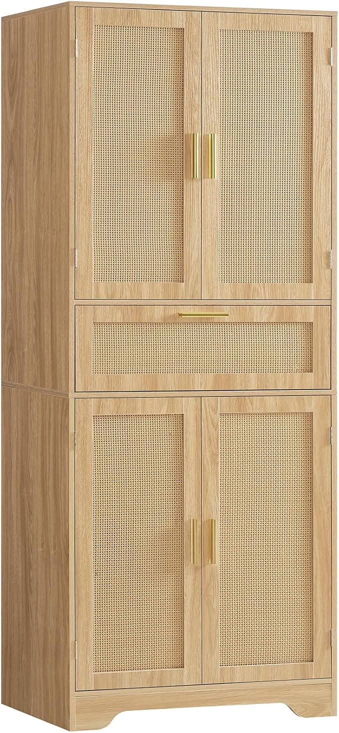 H Tall Storage Cabinet, Pantry Cabinet with 1 Large Drawer & 2 Adjustable Shelves,Tall Cabinet, Freestanding Cupboard