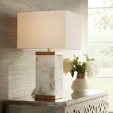 Mindy Modern Table Lamp 24 3/4" High with Nightlight White Gray Alabaster Gold Metal Rectangular