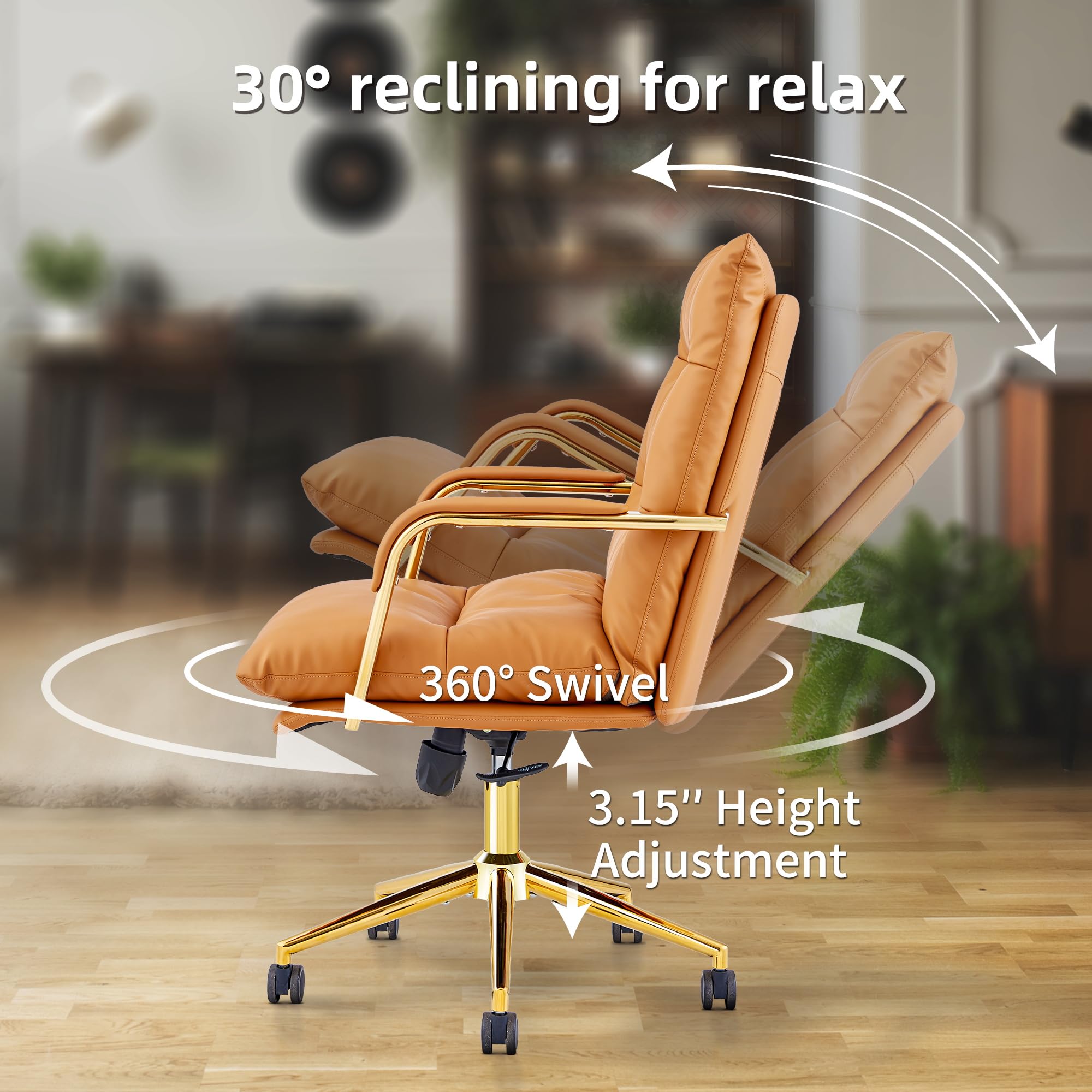 Executive Gold Office Chair - Leather Desk Chair with Armrests