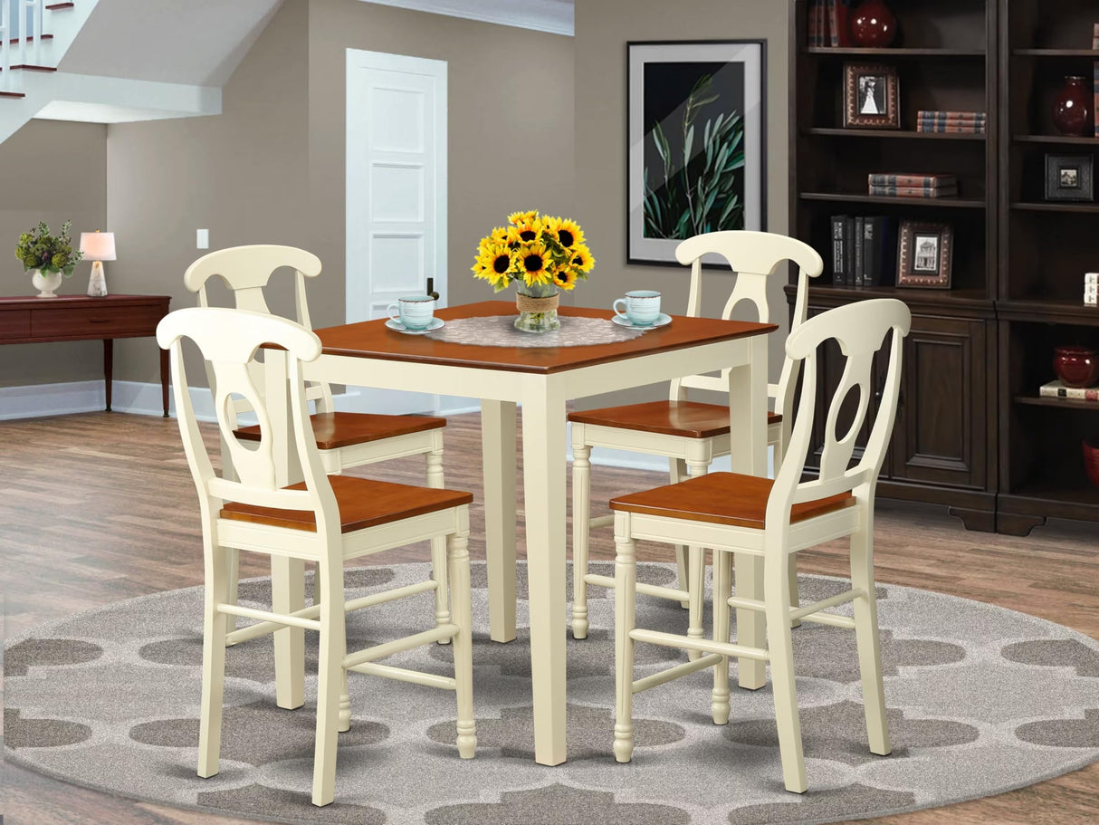 WHI-W 5 Piece Kitchen Counter Set Includes a Square Dining Table and 4 Dining Room