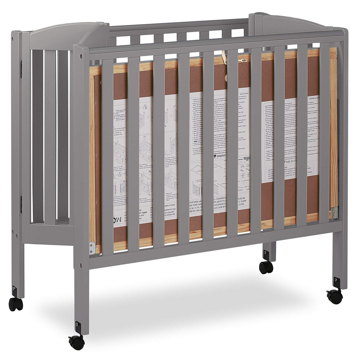 3 in 1 Portable Folding Stationary Side Crib in Steel Grey, Greenguard Gold Certified,