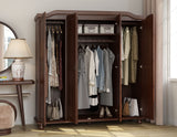 100% Solid Wood Kyle 4-Door Wardrobe Armoire Closet with Mirrored Doors