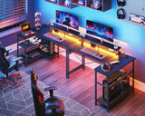 48 Inch Gaming Desk with USB Charging Ports and LED Lights