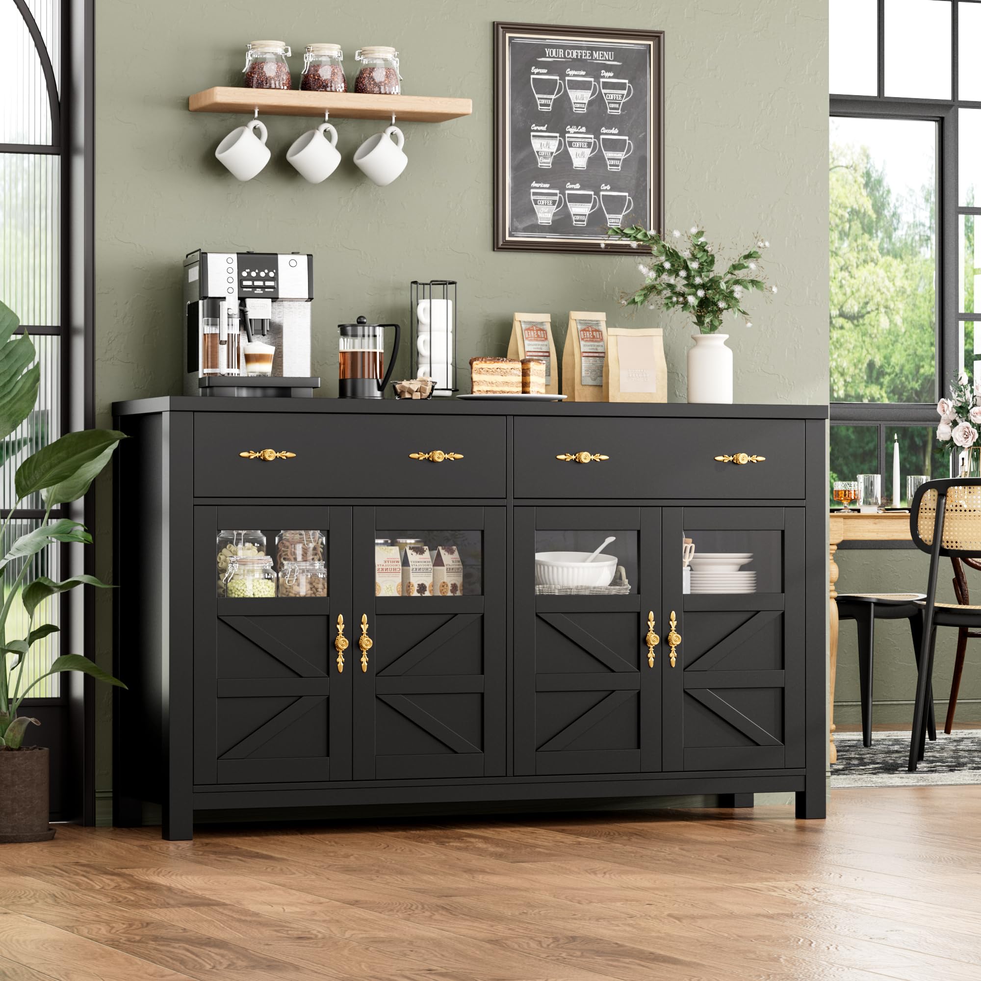 Buffet Cabinet with Storage, 55.1" Large Sideboard Buffet Cabinet, Farmhouse Sideboard