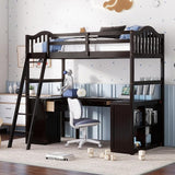 Twin Size Loft Bed with Desk, Wood Loft Bed Twin with Drawers, Cabinet, Shelves