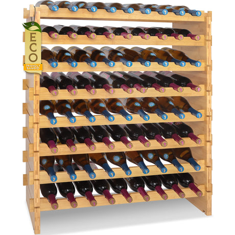 Bamboo Stackable Wine Rack, 8-Tier 72 Bottle Capacity Wine Racks Free Standing Floor