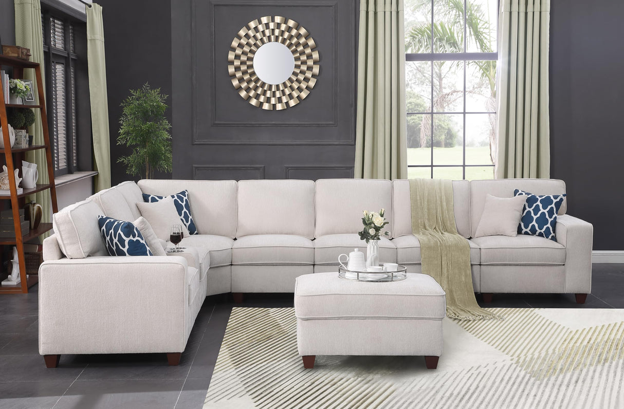 L Shape Chenille Modular Sectional Sofa with Ottoman, 9 Pieces Upholstered Couch