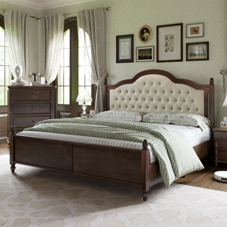 King Size Solid Wood Bed Frame, Transitional Platform Bed with 52.5" Upholstered Tufted